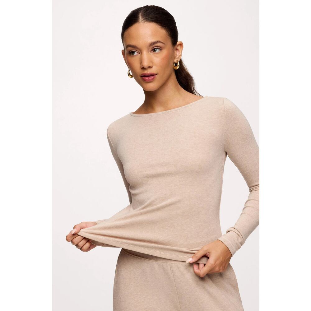 NUUDS Heather Oat Fitted Knit Long Sleeve Tee Destination Set Top Medium M